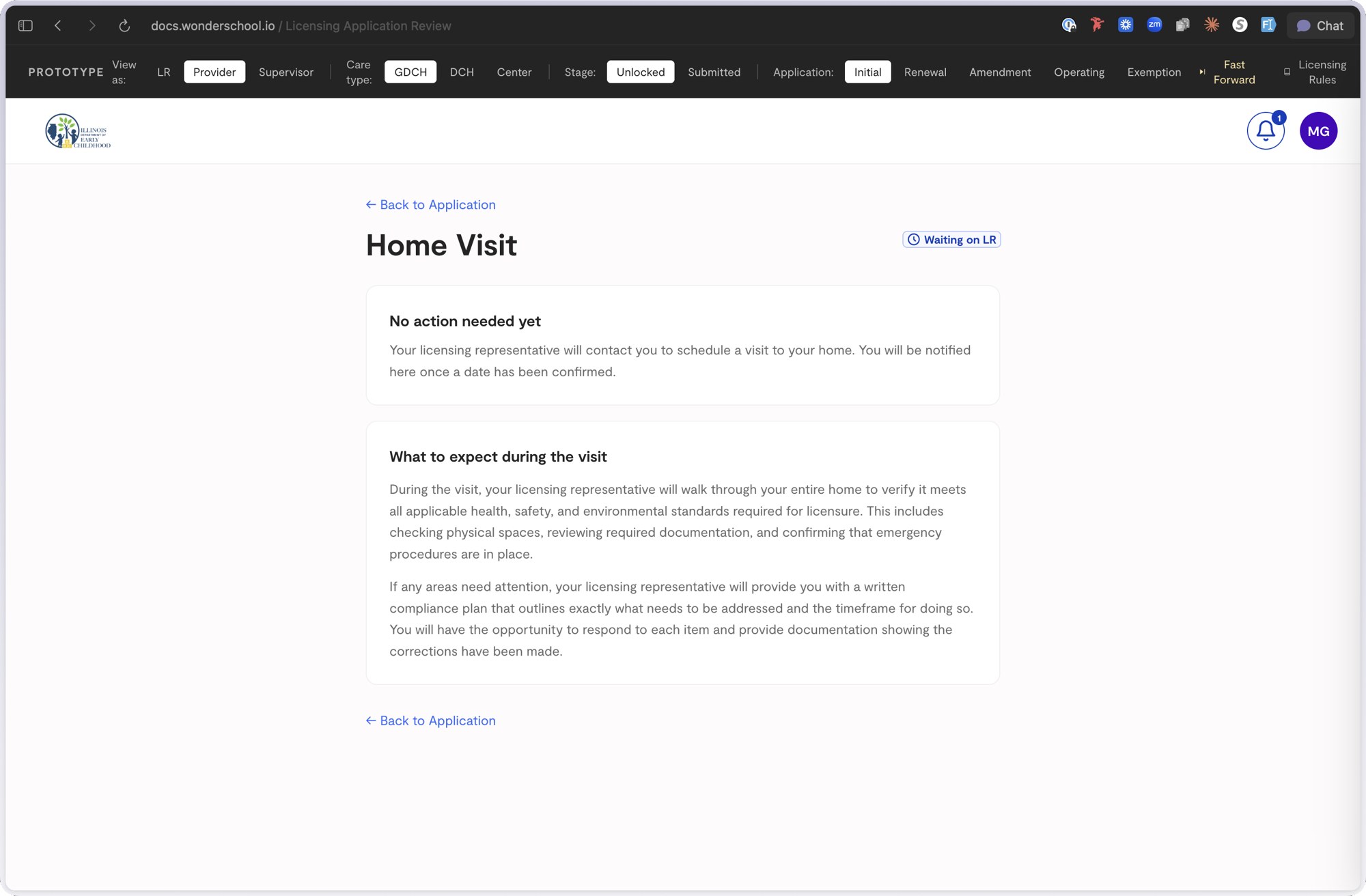 Provider view of the Home Visit requirement